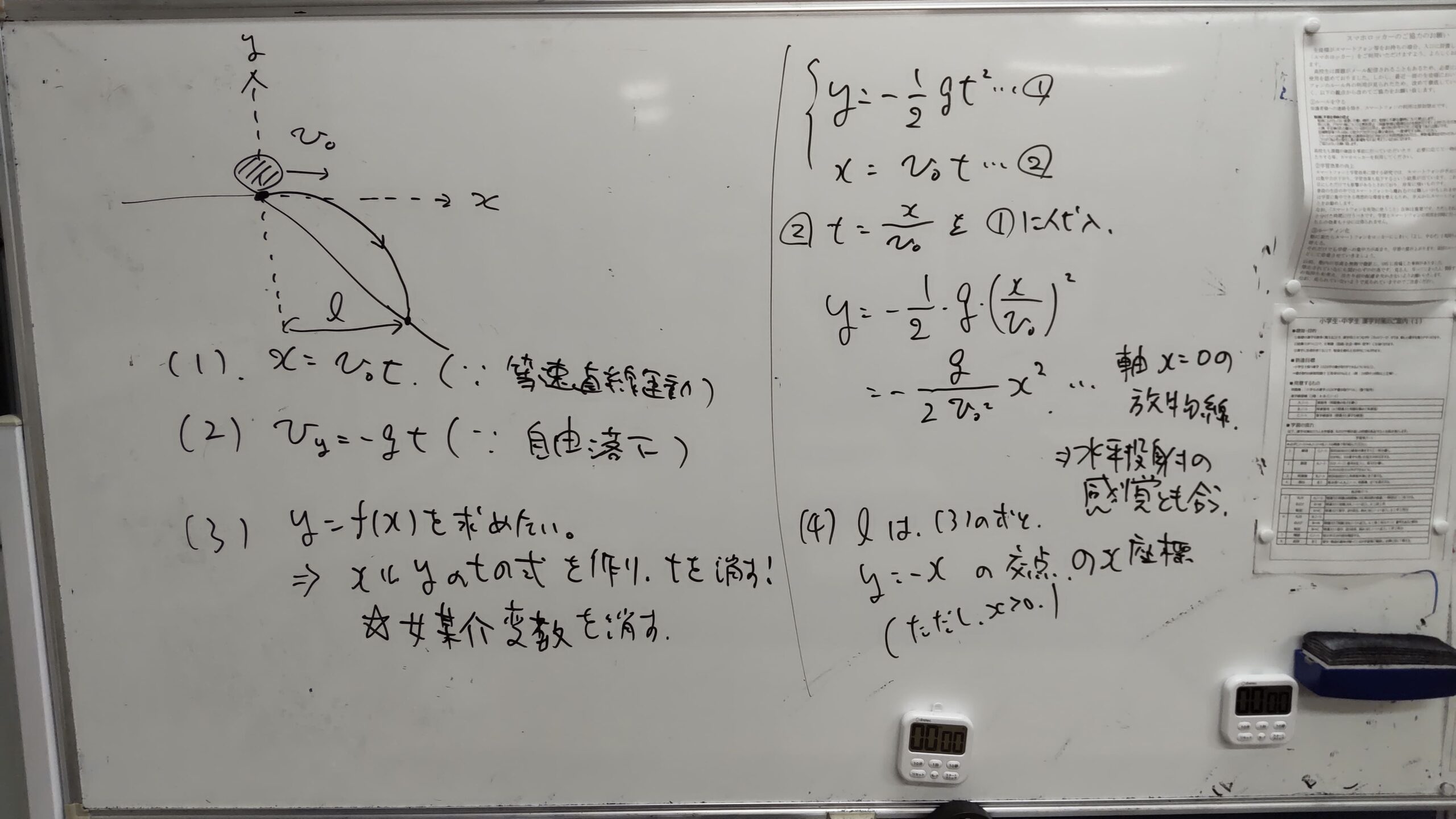 水平投射の板書